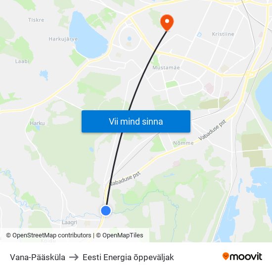 Vana-Pääsküla to Eesti Energia õppeväljak map
