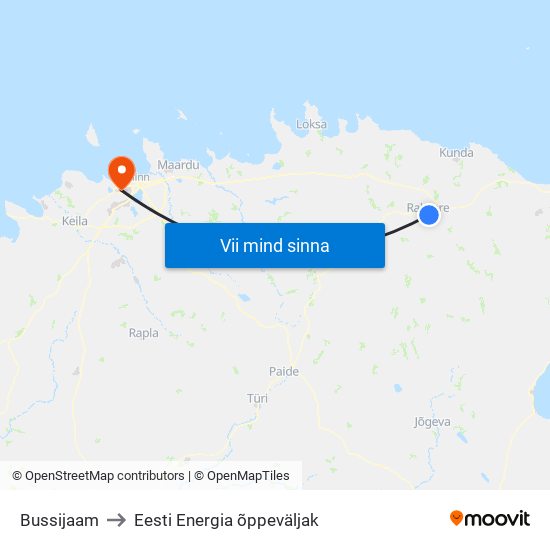 Bussijaam to Eesti Energia õppeväljak map