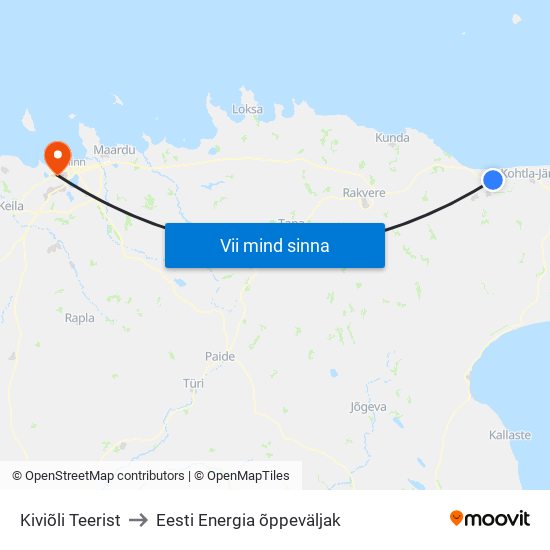 Kiviõli Teerist to Eesti Energia õppeväljak map