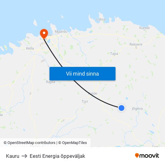 Kauru to Eesti Energia õppeväljak map