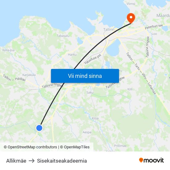 Allikmäe to Sisekaitseakadeemia map