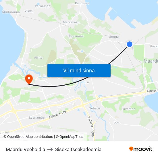 Maardu Veehoidla to Sisekaitseakadeemia map