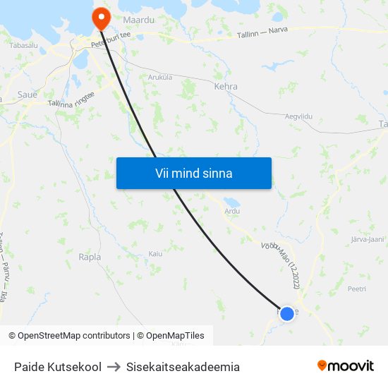 Paide Kutsekool to Sisekaitseakadeemia map