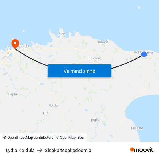 Lydia Koidula to Sisekaitseakadeemia map