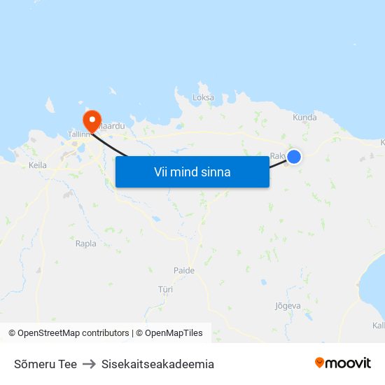Sõmeru Tee to Sisekaitseakadeemia map