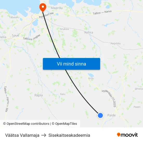 Väätsa Vallamaja to Sisekaitseakadeemia map
