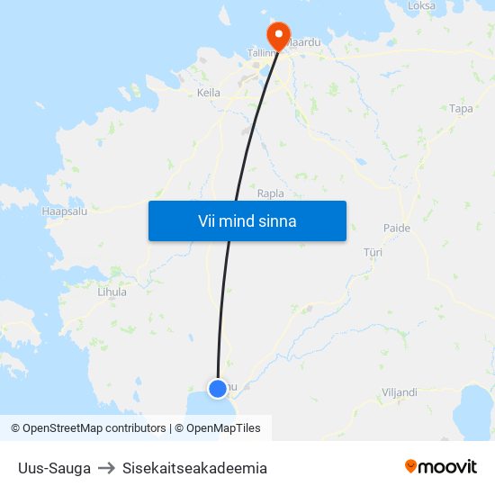 Uus-Sauga to Sisekaitseakadeemia map