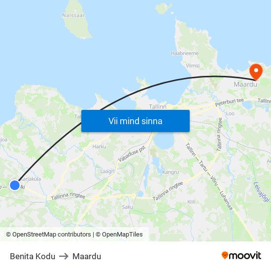 Benita Kodu to Maardu map