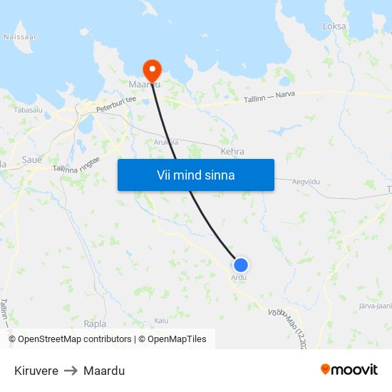 Kiruvere to Maardu map