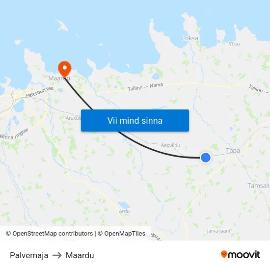 Palvemaja to Maardu map
