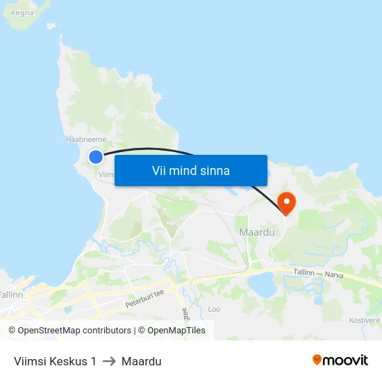 Viimsi Keskus 1 to Maardu map