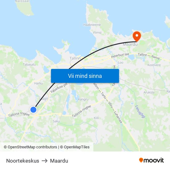 Noortekeskus to Maardu map