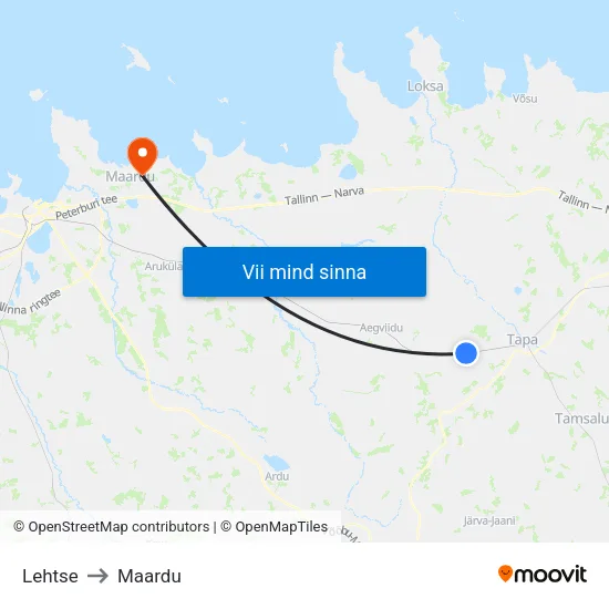 Lehtse to Maardu map