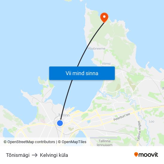 Tõnismägi to Kelvingi küla map