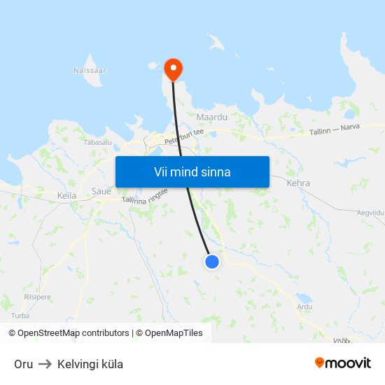 Oru to Kelvingi küla map