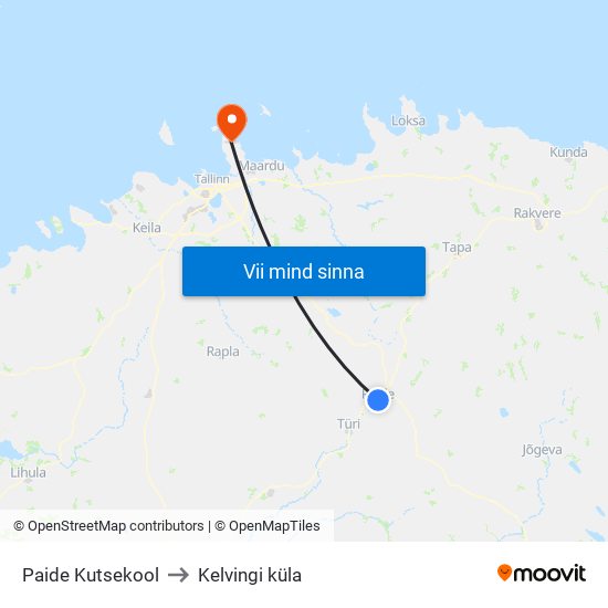 Paide Kutsekool to Kelvingi küla map