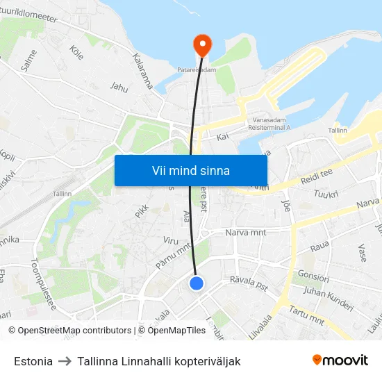 Estonia to Tallinna Linnahalli kopteriväljak map