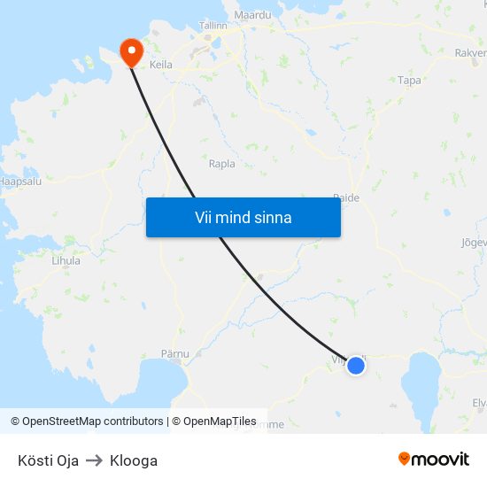 Kösti Oja to Klooga map