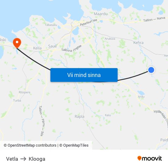 Vetla to Klooga map