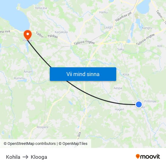 Kohila to Klooga map