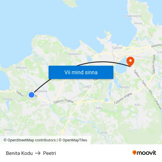 Benita Kodu to Peetri map