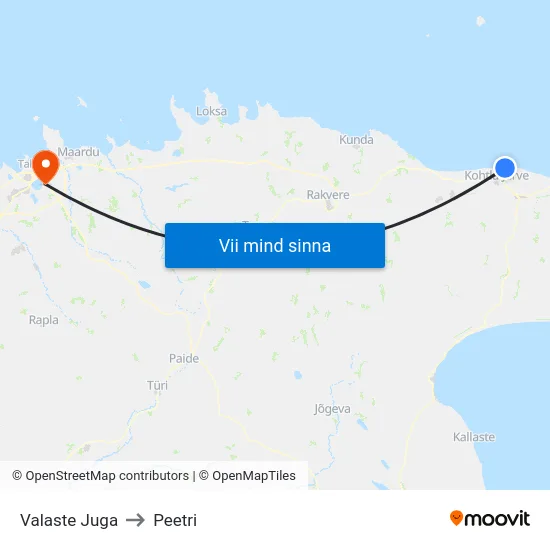 Valaste Juga to Peetri map
