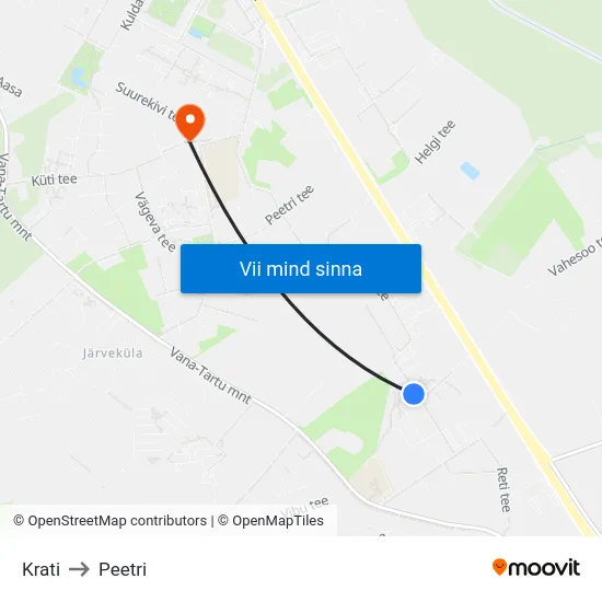 Krati to Peetri map
