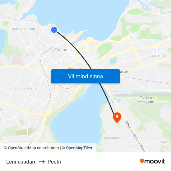 Lennusadam to Peetri map