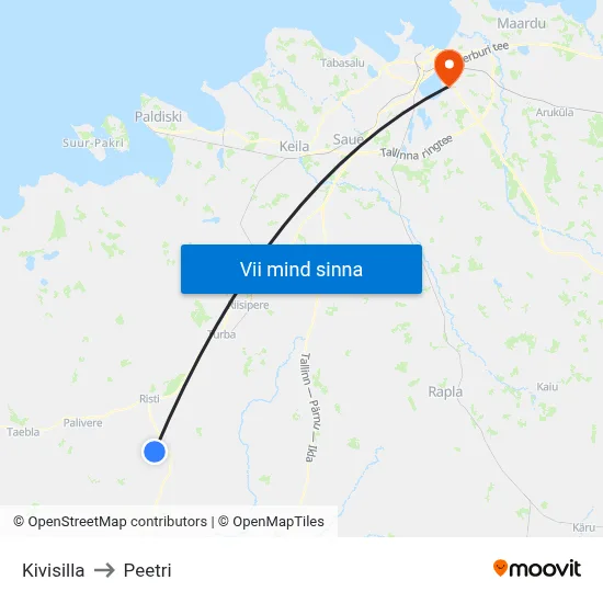 Kivisilla to Peetri map