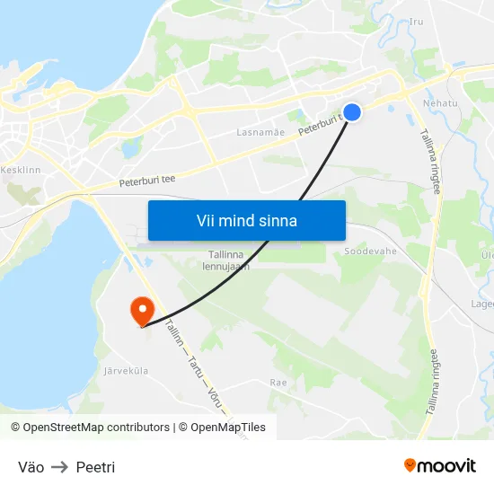 Väo to Peetri map
