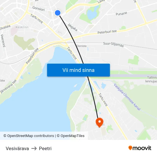 Vesivärava to Peetri map