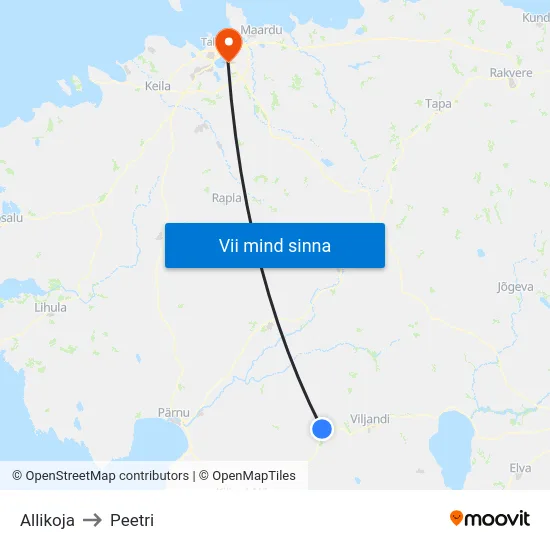 Allikoja to Peetri map