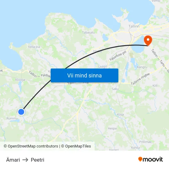 Ämari to Peetri map