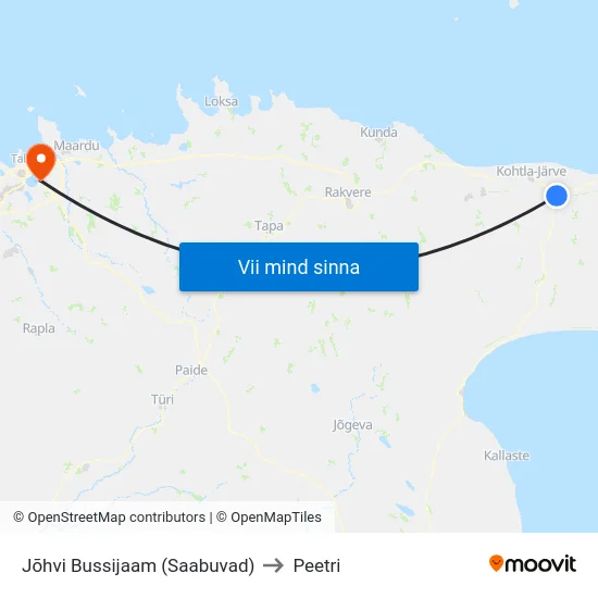 Jõhvi Bussijaam (Saabuvad) to Peetri map