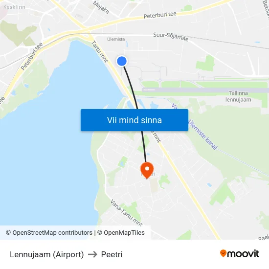 Lennujaam (Airport) to Peetri map