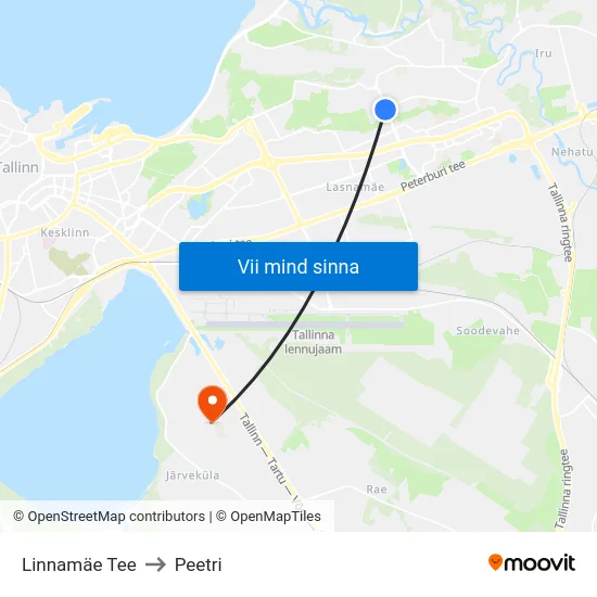 Linnamäe Tee to Peetri map