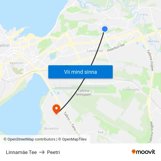 Linnamäe Tee to Peetri map