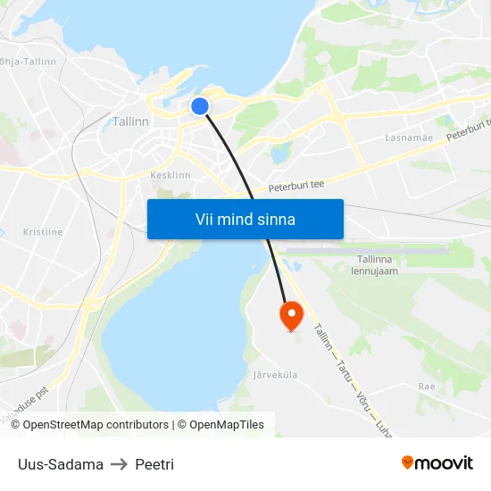 Uus-Sadama to Peetri map