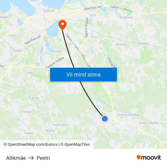 Allikmäe to Peetri map