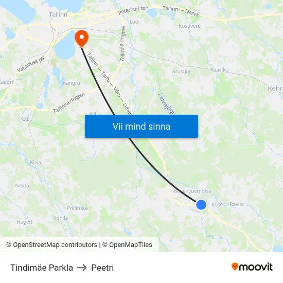 Tindimäe Parkla to Peetri map