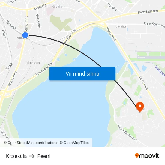 Kitseküla to Peetri map