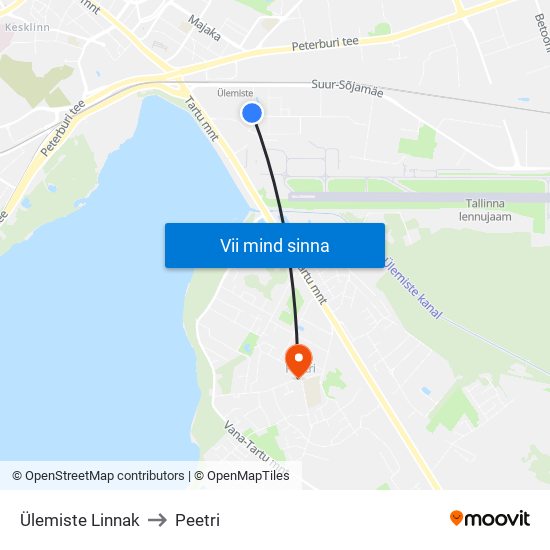Ülemiste Linnak to Peetri map