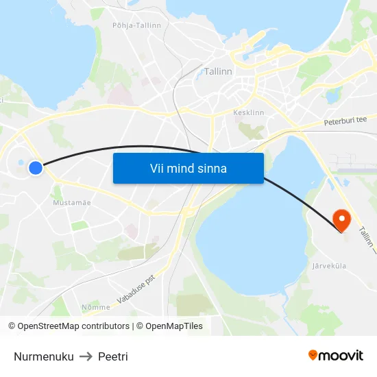 Nurmenuku to Peetri map
