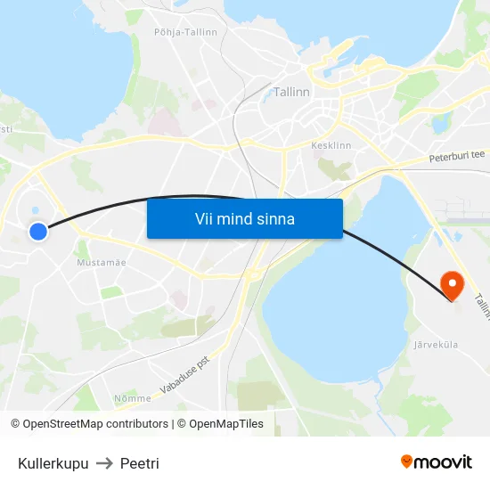 Kullerkupu to Peetri map