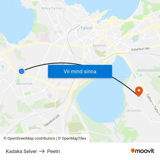 Kadaka Selver to Peetri map