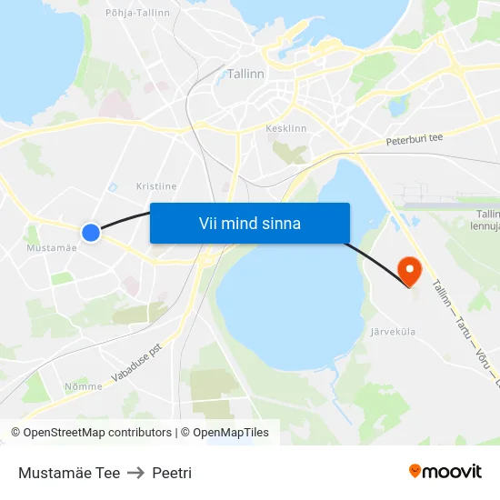 Mustamäe Tee to Peetri map