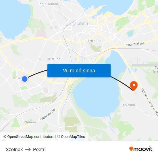 Szolnok to Peetri map