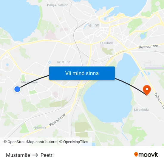 Mustamäe to Peetri map