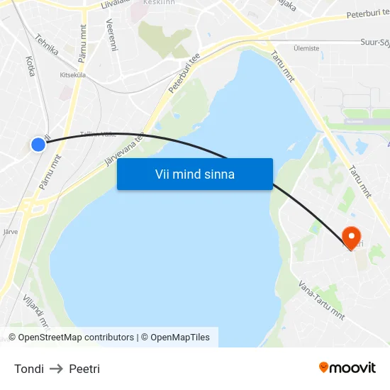 Tondi to Peetri map