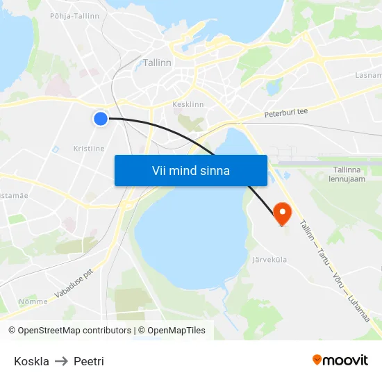 Koskla to Peetri map